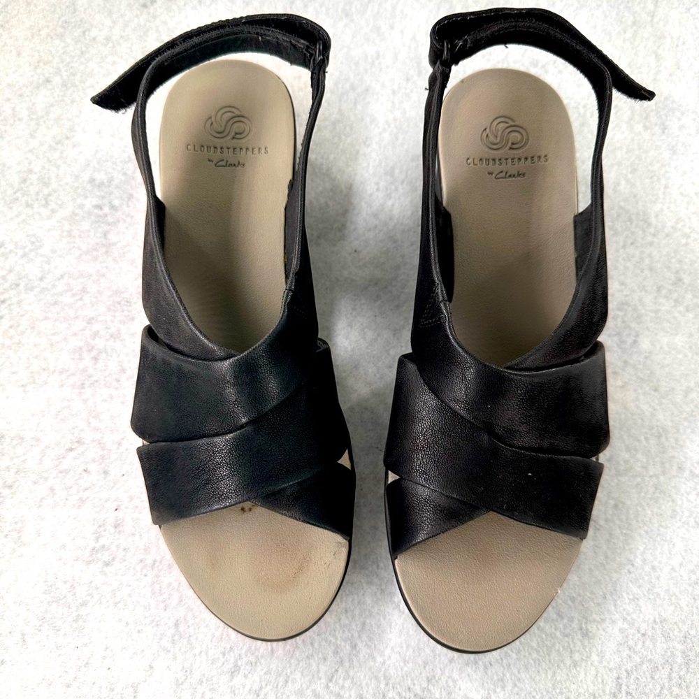 Clarks Cloudsteppers Women's Sandals Sz 9.5 Black Casual Comfort Shoes Open Toe